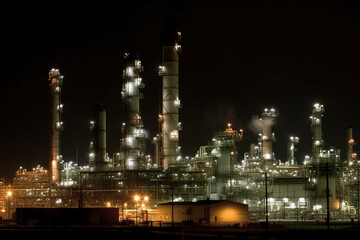 Obraz na płótnie Canvas Oil refinery at night, AI Generated, environmental protection