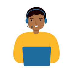 Man contact center operator, call center agent, operator answers the call, customer support service