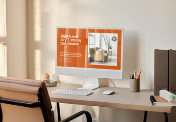 Modern Desktop Computer Mockup on a Home Office
