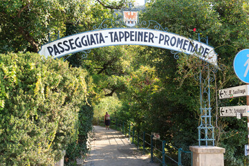 Walking path Tappeiner promenade above Merano, South Tyrol, Italy - obrazy, fototapety, plakaty