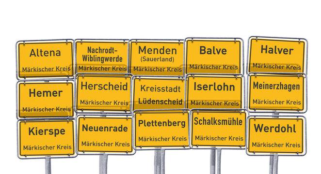 M&auml;rkischer Kreis und kreisangeh&ouml;rige St&auml;dte, freigestellt als PNG