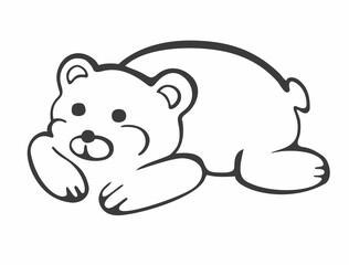 Cute teddy bear is lying, New Year's winter icon, black and white. 