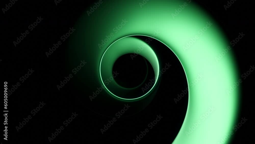 Aufkleber rotating round spiral with light strip. design. circular spiral of 3d tape moves on black background