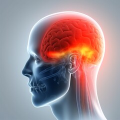 Obraz premium medicine head blue medical pain x-ray anatomy brain red headache. Generative AI.