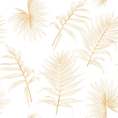 Seamless pattern with tropical leaf palm. Vector illustration.