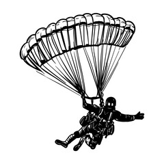One line vector illustration. Skydiver in the sky. Minimalism. Paratrooper on a parachute.