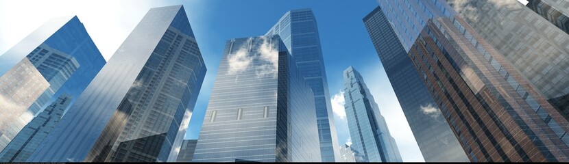 Plakat Skyscrapers, high-rise buildings from below against the background of the sky, cityscape, panorama of skyscrapers, 3D rendering