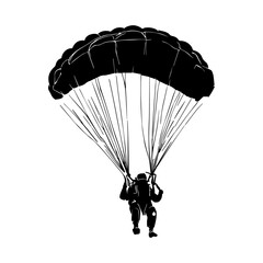 One line vector illustration. Skydiver in the sky. Minimalism. Paratrooper on a parachute.