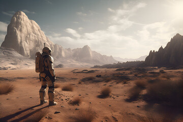 Fototapeta premium Astronaut in a spacesuit on the surface of Mars, Generative AI 4