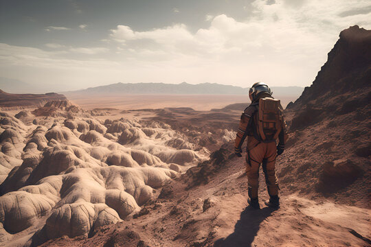 Astronaut in a spacesuit on the surface of Mars, Generative AI 2