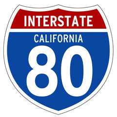 Interstate 80 Sign, I-80, California, Isolated Road Sign vector