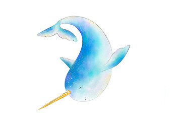 Narwhal unicorn of the sea watercolor © Fedosja