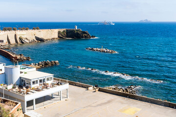 Piazza Bovio outstretched in the Mediterranean sea, in Piombino city center, Province of Livorno, Tuscany, Italy