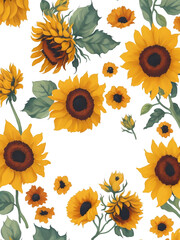 Watercolor Sunflower Clipart sunflower and leaves on white background.Generative AI