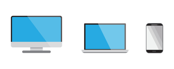 Device icon Computer, laptop,  and smartphone set. Vector illustration