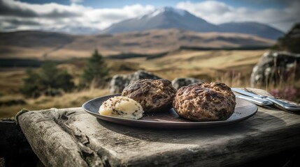 Scottish Haggis in Highland Atmosphere - obrazy, fototapety, plakaty