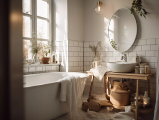 Elegant Scandinavian Bathroom, Scandinavic Design, Interior, Still Life, Spa-Like
