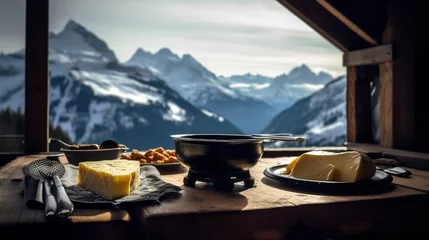 Fotobehang Swiss Raclette in the Heart of the Alps © VisualMarketplace