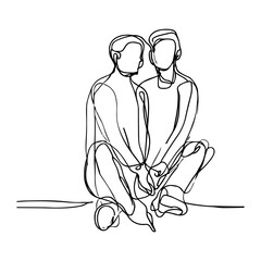 Vector illustration. One line art. A couple of lgbt men. Partners.