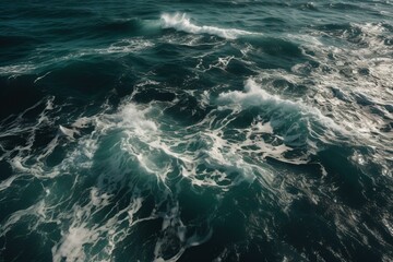 Fototapeta na wymiar Top-down perspective of ocean waves crashing. Generative AI