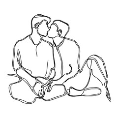 Vector illustration. One line art. A couple of lgbt men. Partners.