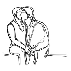 Vector illustration. One line art. A couple of lgbt men. Partners.
