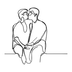 Vector illustration. One line art. A couple of lgbt men. Partners.