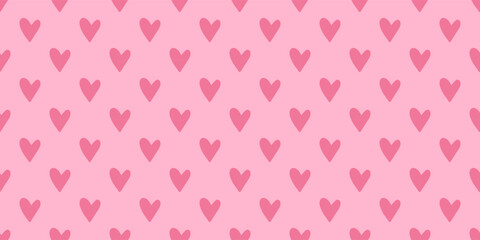 Simple pink hearts seamless pattern, endless doodle pink background with heart shapes, Valentines day concept