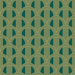 Vintage Art Deco Seamless Pattern. Line art geometric gold shapes. Modern ornaments vector illustration. Gatsby retro elegant background for fabric, wallpaper or wrapping