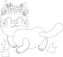 Obraz premium Cute Cartoon Cat with Floral Crown