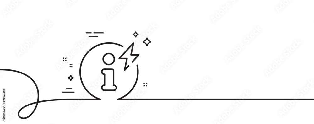 Poster power info line icon. continuous one line with curl. electric energy information sign. charge inform