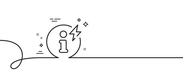 Power info line icon. Continuous one line with curl. Electric energy information sign. Charge inform symbol. Power info single outline ribbon. Loop curve pattern. Vector