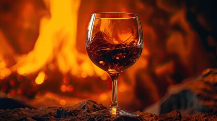 A Glass of Wine on a Fire Background - Generated by AI