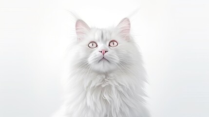 Naklejka na ściany i meble Adorable White Cat Portrait on White Background generated by AI
