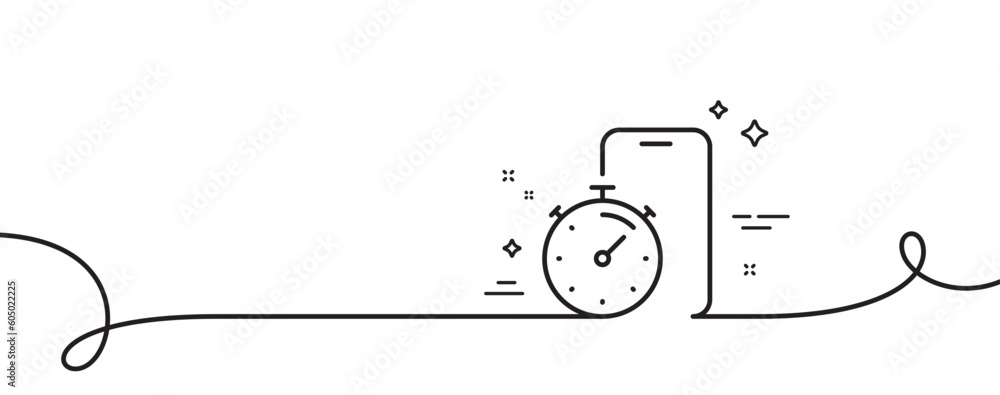 Poster timer app line icon. continuous one line with curl. stopwatch time sign. phone countdown clock symbo