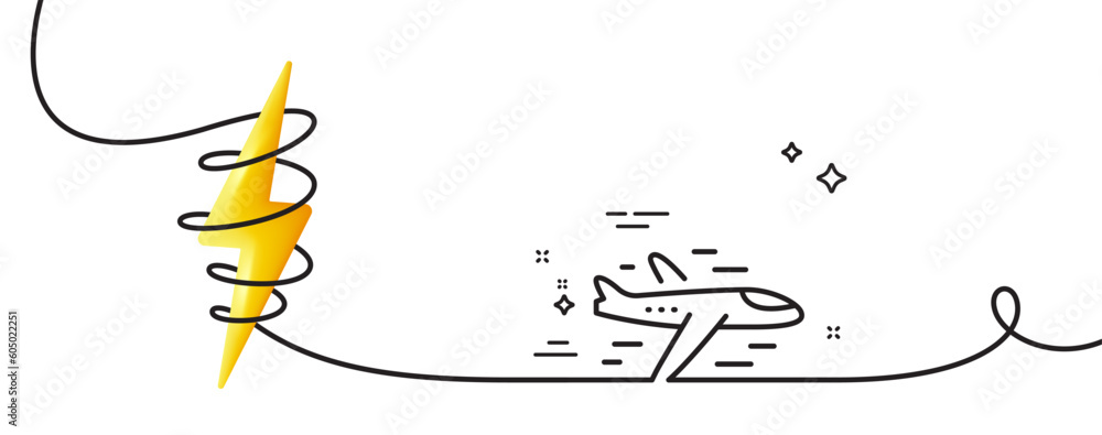 Poster airplane line icon. continuous one line with curl. plane flight transport sign. aircraft symbol. air