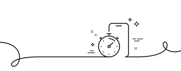 Timer app line icon. Continuous one line with curl. Stopwatch time sign. Phone countdown clock symbol. Timer app single outline ribbon. Loop curve pattern. Vector