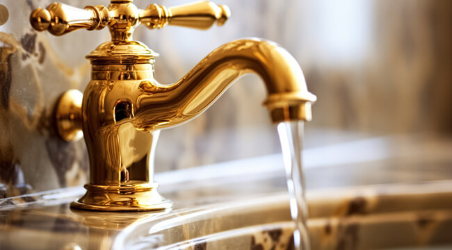 Gold Bathroom Faucet. Water Tap , Faucet. Modern Bathroom Faucet
