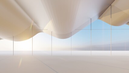 Architecture interior background empty room with arched windows 3d render