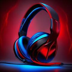 headphones on red background,3d