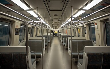 Obraz premium Modern empty train inside view with passenger seats generative ai