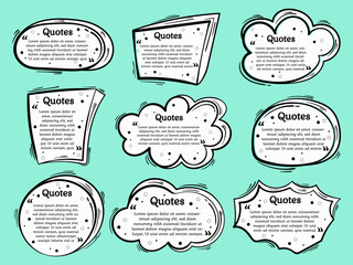 Hand Drawn set of Colored Quote Bubble Templates with Doodle Elements Style