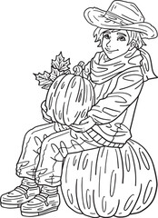 Thanksgiving Boy Sitting Pumpkin Isolated Adults