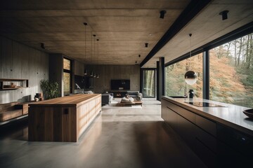 Fototapeta na wymiar Spacious, sleek dwelling blending wood and concrete. Generative AI
