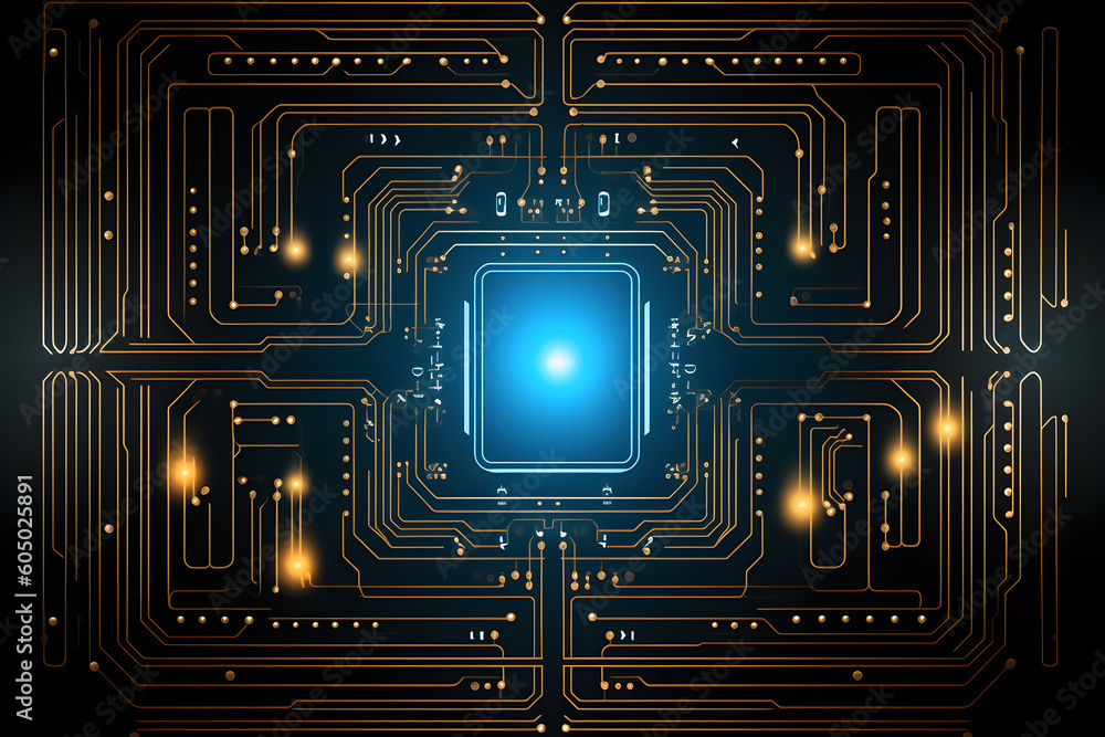 Poster high tech electronic circuit board background. neural network ai generated art generative ai