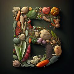 Ai generated number five made of fruits and vegetables. 3D Render green letter five , presentation of type character with raw plant foods. Concept of healthy vegetarian and whole food diet.