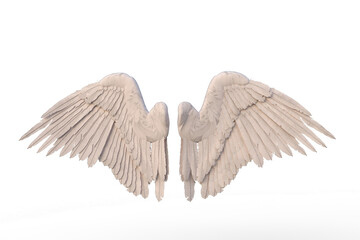 Spread white angel wings isolated on transparent background. 3D rendering.