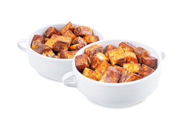 Fried Paneer on a white isolated background