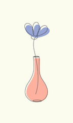 Single Flower in a Vase. One Line floral doodle illustration. Template for greeting Card, invitation