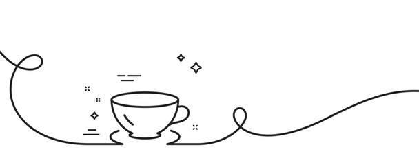Tea cup line icon. Continuous one line with curl. Coffee drink sign. Fresh beverage symbol. Espresso single outline ribbon. Loop curve pattern. Vector